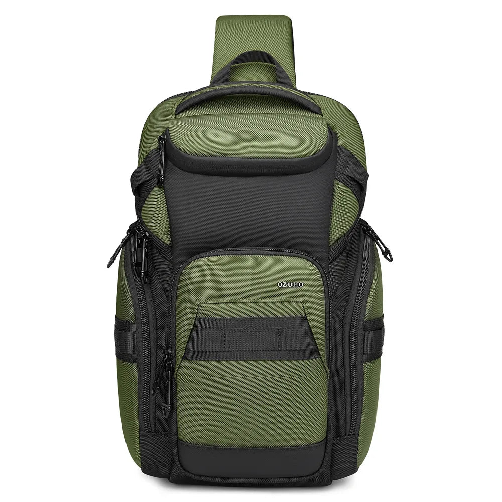 Men’s Lightweight Multi-functional Crossbody Chest Bag with USB Charging and Water Resistant Oxford Fabric