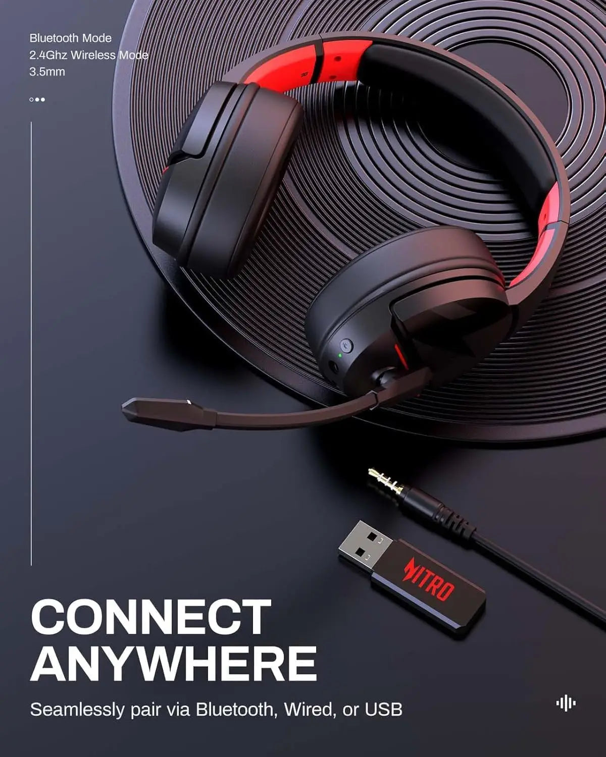 Wireless Gaming Headset with 100 Hour Battery Life Bluetooth 5.3 and ENC Mic
