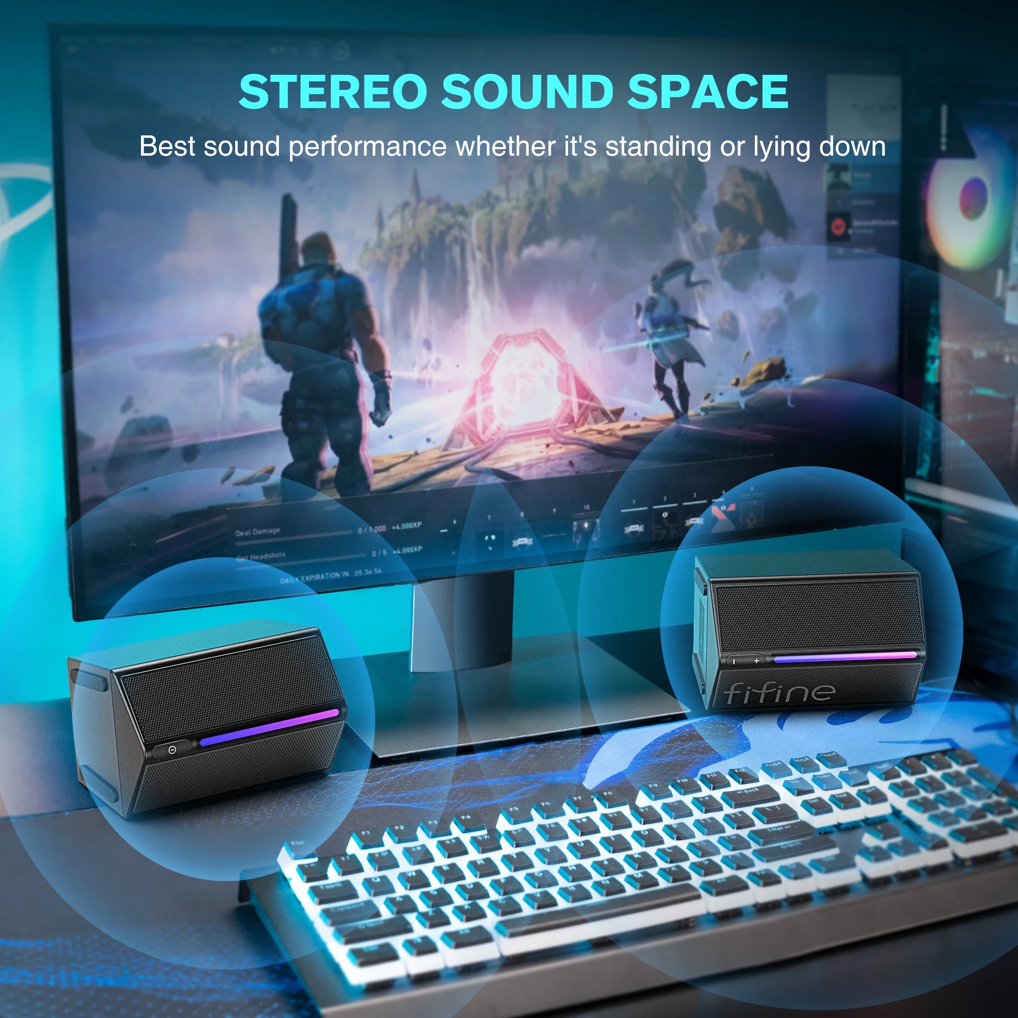 RGB USB Gaming Speakers with Stereo Surround Sound Volume Control for PC Laptop Console TV