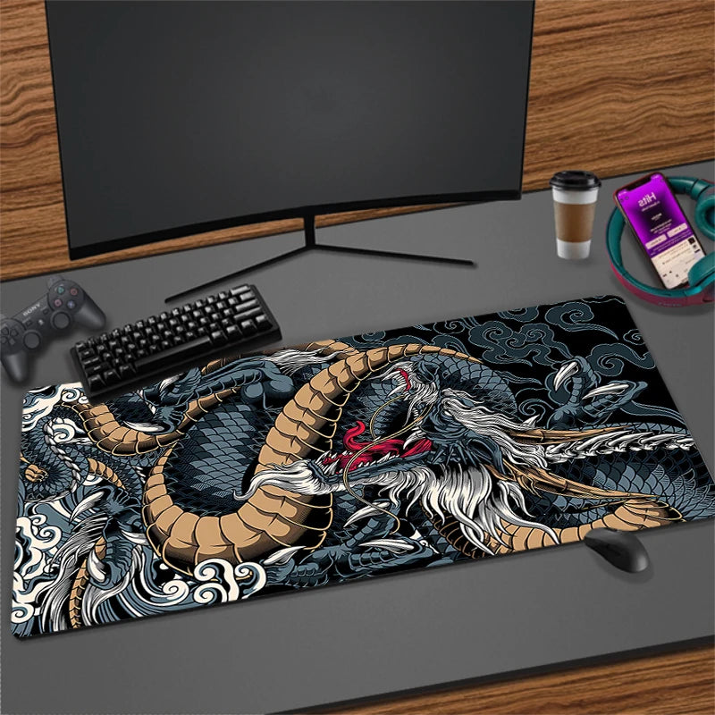 Large Extended Anti-Slip Mouse Pad for Gaming Desk with Durable Stitched Edges and Dragon Design