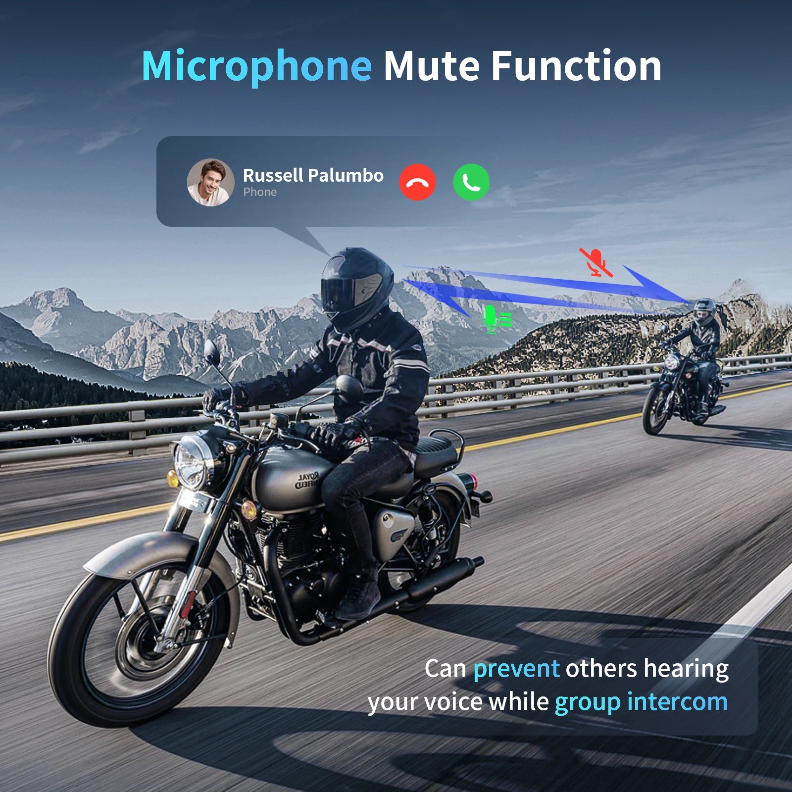 Motorcycle Helmet Bluetooth Intercom Headset with 8 Rider Group, 2000m Range, FM Radio, Music Sharing