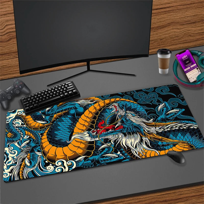 Large Extended Anti-Slip Mouse Pad for Gaming Desk with Durable Stitched Edges and Dragon Design