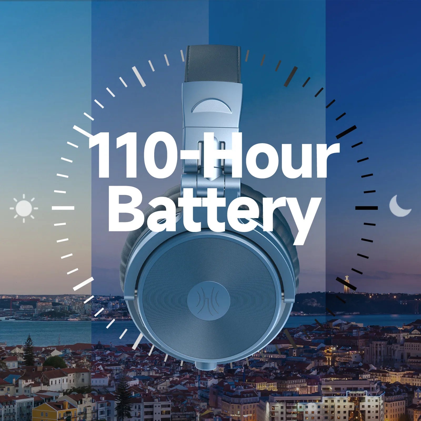 Wireless Bluetooth 5.2 Over-Ear Headphones with Microphone Hi-Res Audio 110 Hour Playtime Foldable