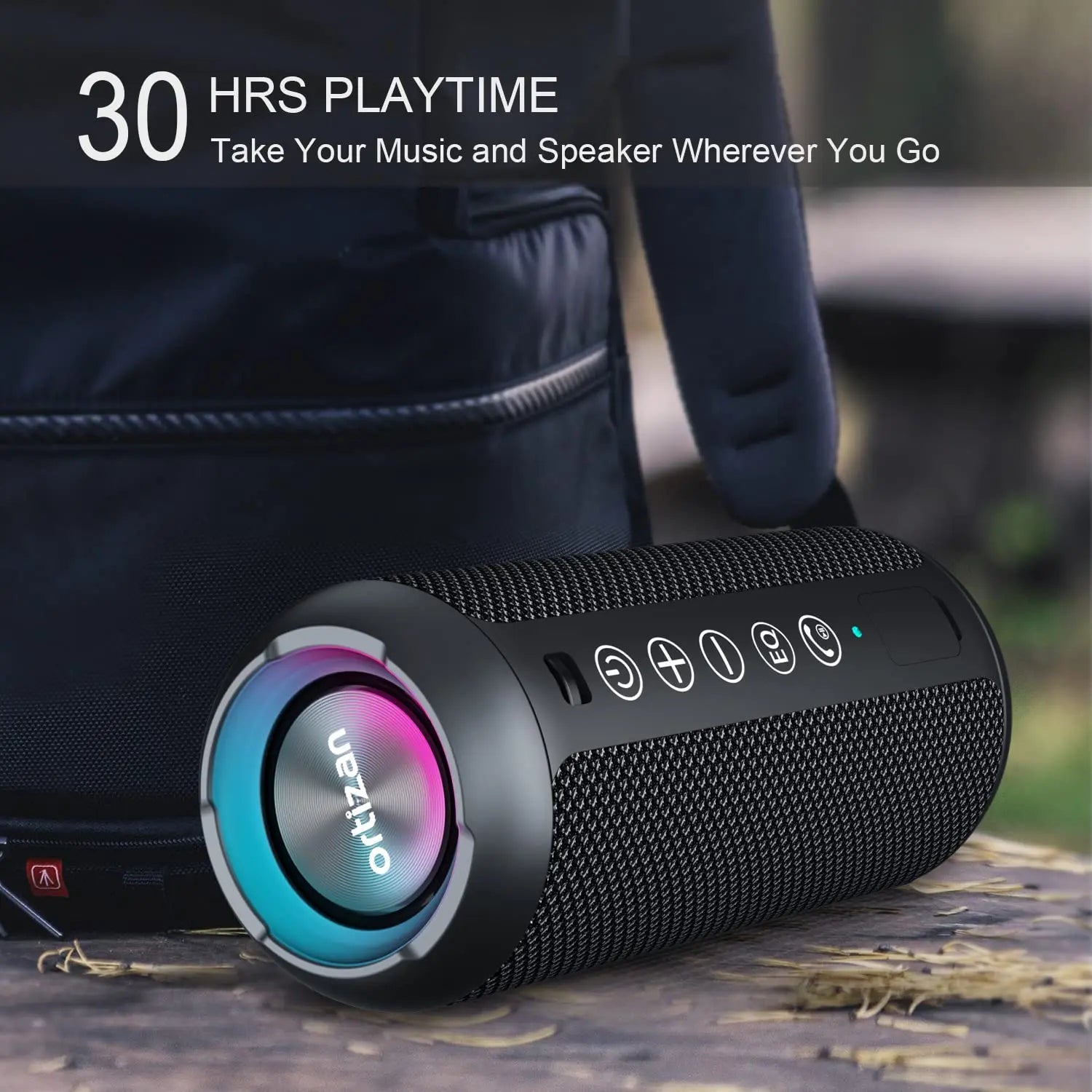 Portable Bluetooth Speaker with Deep Bass Boost IPX7 Waterproof RGB Lights and 30H Playtime