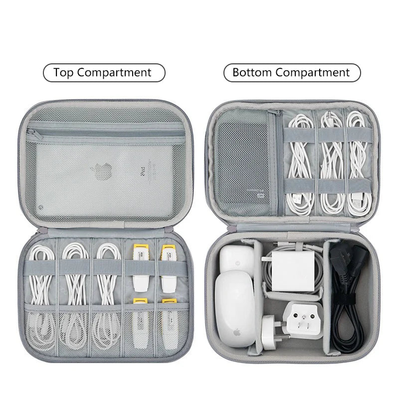 Double Layer Hard Shell Tech Organizer Case for Cables Chargers Earbuds USB Drives Travel Storage
