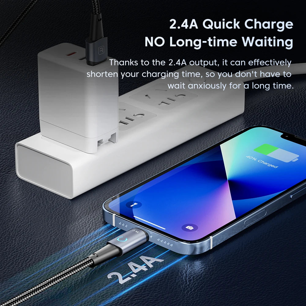 Premium Fast Charging Lightning Cable with LED Indicator for iPhone and iPad Devices