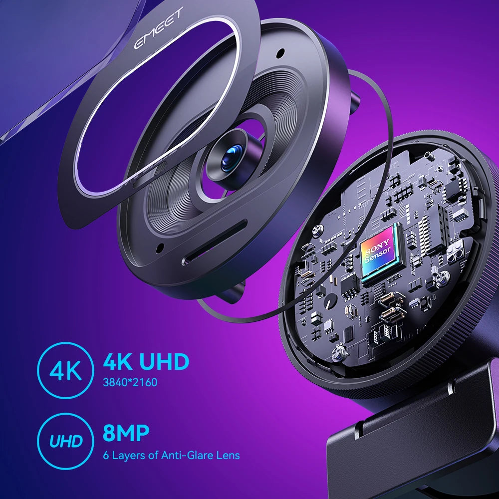 Ultra HD 4K Streaming Webcam with Fast Autofocus, Dual Mics and USB Plug and Play for Live Video