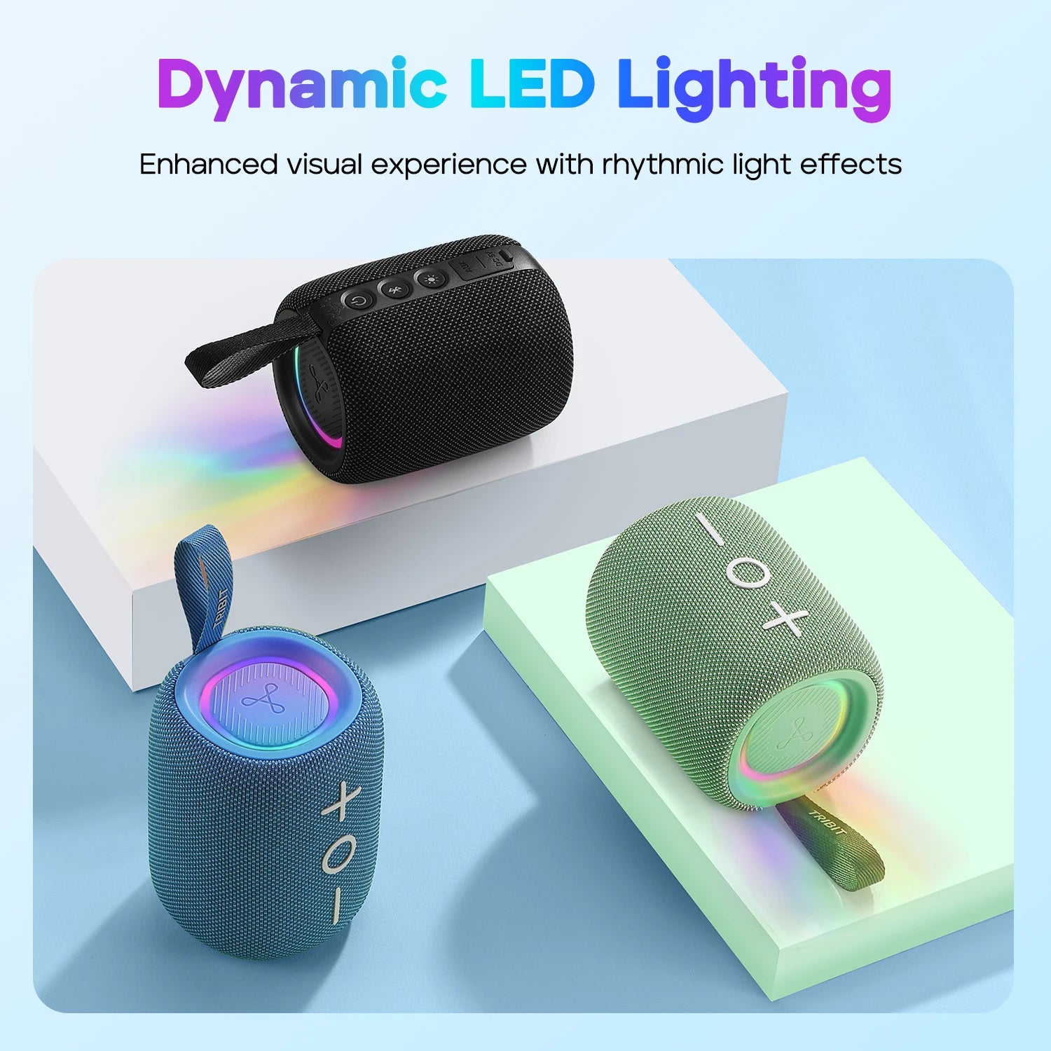 Portable Bluetooth Speaker 12W with 360° Sound XBass LED Lighting IPX7 Waterproof APP Control