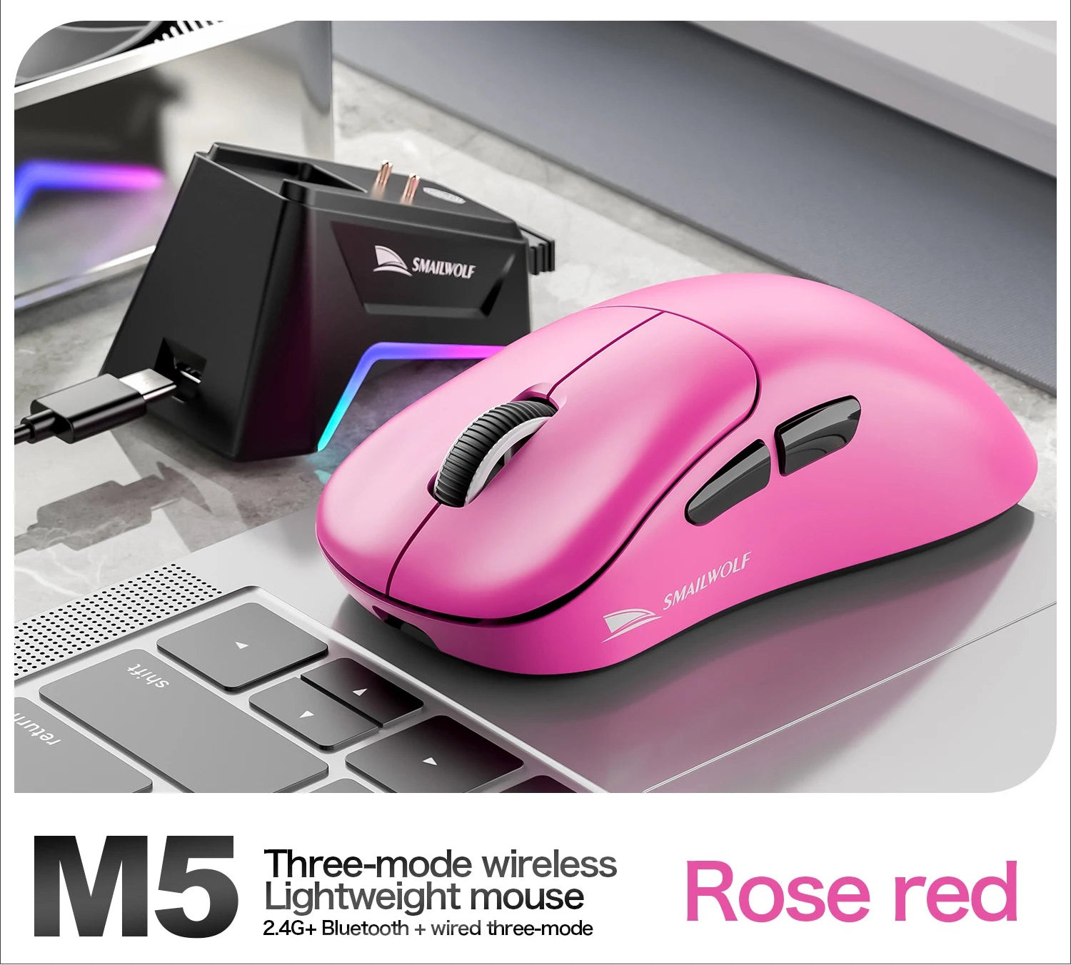 Lightweight Wireless Gaming Mouse with Bluetooth and Three Mode Connectivity for Laptops