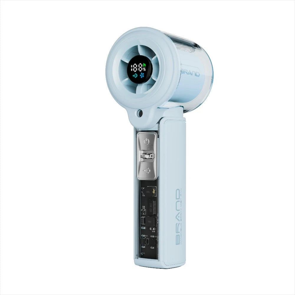 Portable Rechargeable Handheld Fan with Water Mist Spray and Digital Display for Outdoor Use