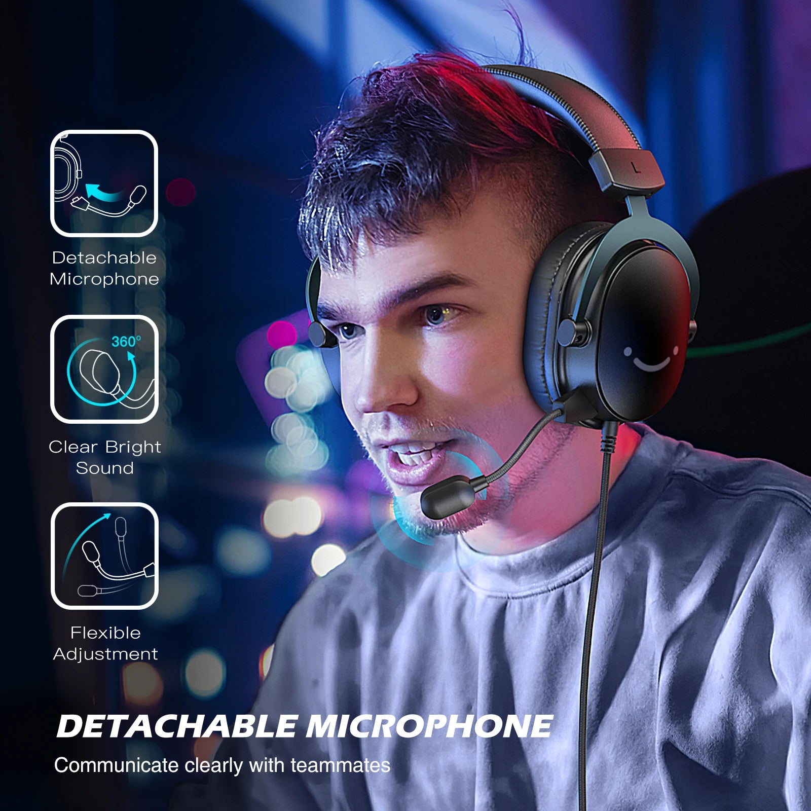 Wired Gaming Headset with 7.1 Surround Sound, USB & 3.5mm Jack, Mic, Volume Control for PC PS5