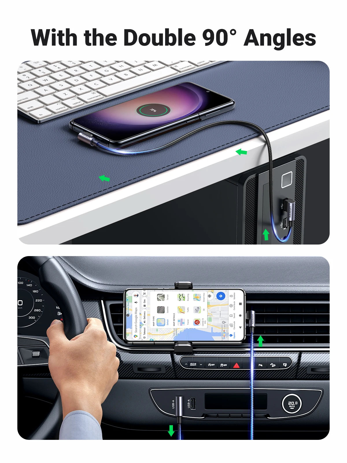 90 Degree USB-C to USB-C Fast Charge Cable 3A Nylon Right Angle Gaming Data Lead 480Mbps