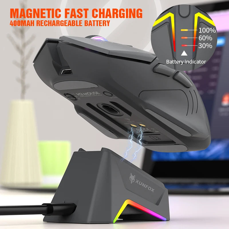 Wireless Bluetooth RGB Mouse with Magnetic Charging and Dual Mode for Gaming and Work