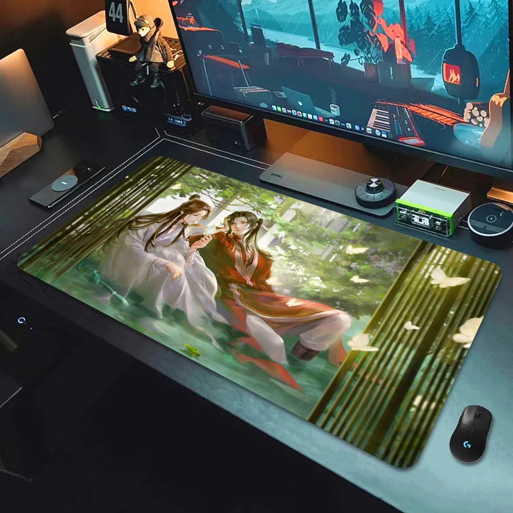 Large Non-slip Desk Mouse Pad with Stitched Edges and Wrist Rest for Office and Gaming Setups