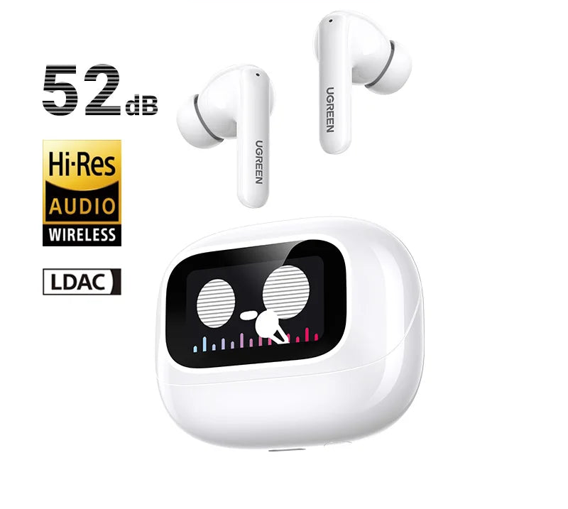 Wireless Bluetooth Earbuds with LCD Smart Screen, 52dB ANC, Spatial Audio, Low Latency Mode