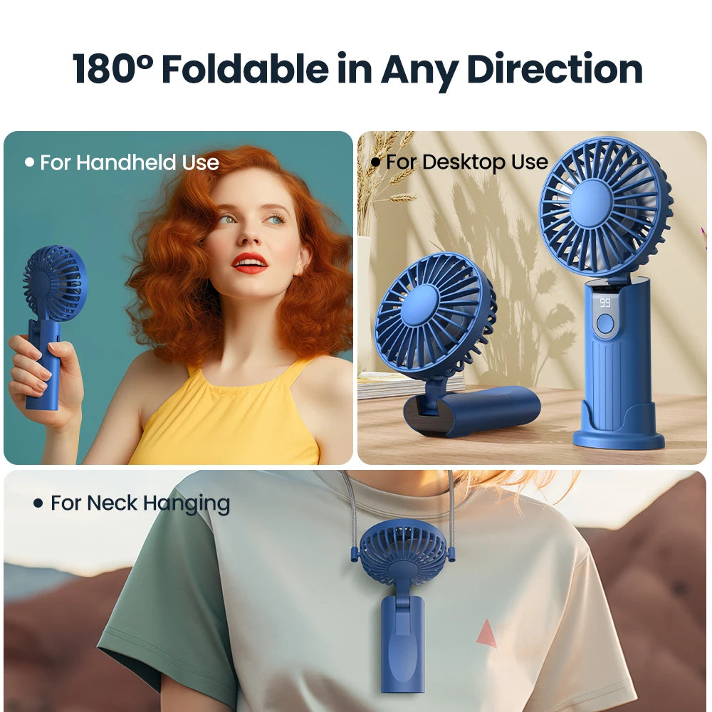 Mini Portable USB Rechargeable Handheld Fan 5000mAh Foldable Pocket Fan with 3 Speeds Base