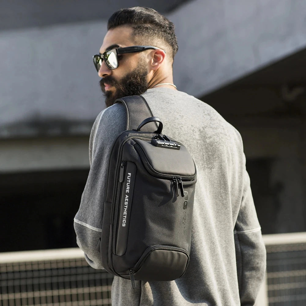 Men’s Business Tech Anti-Theft Water Resistant Chest Crossbody Bag with USB Charging Port