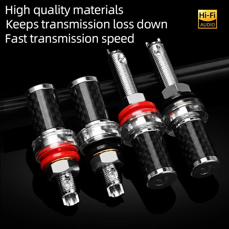 High End Carbon Fibre Pure Copper Rhodium Plated Banana Speaker Binding Post Set of 4