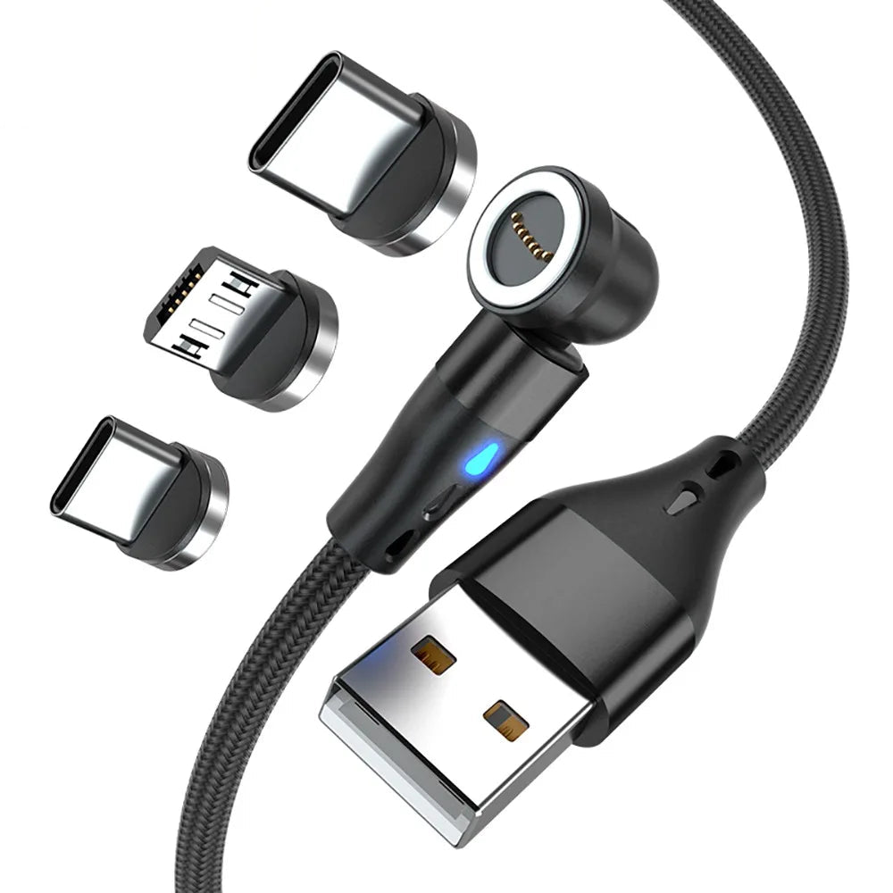 540 Degree Magnetic Fast Charging USB Cable with Rotation for Type C and Micro USB Devices
