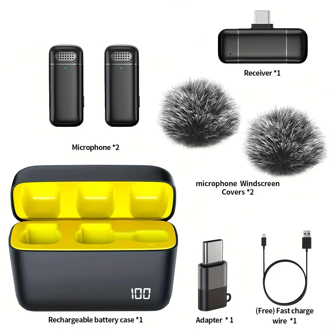 Wireless Lavalier Microphone with Charging Case Noise-Cancelling Clip Mic for Phones and Laptops