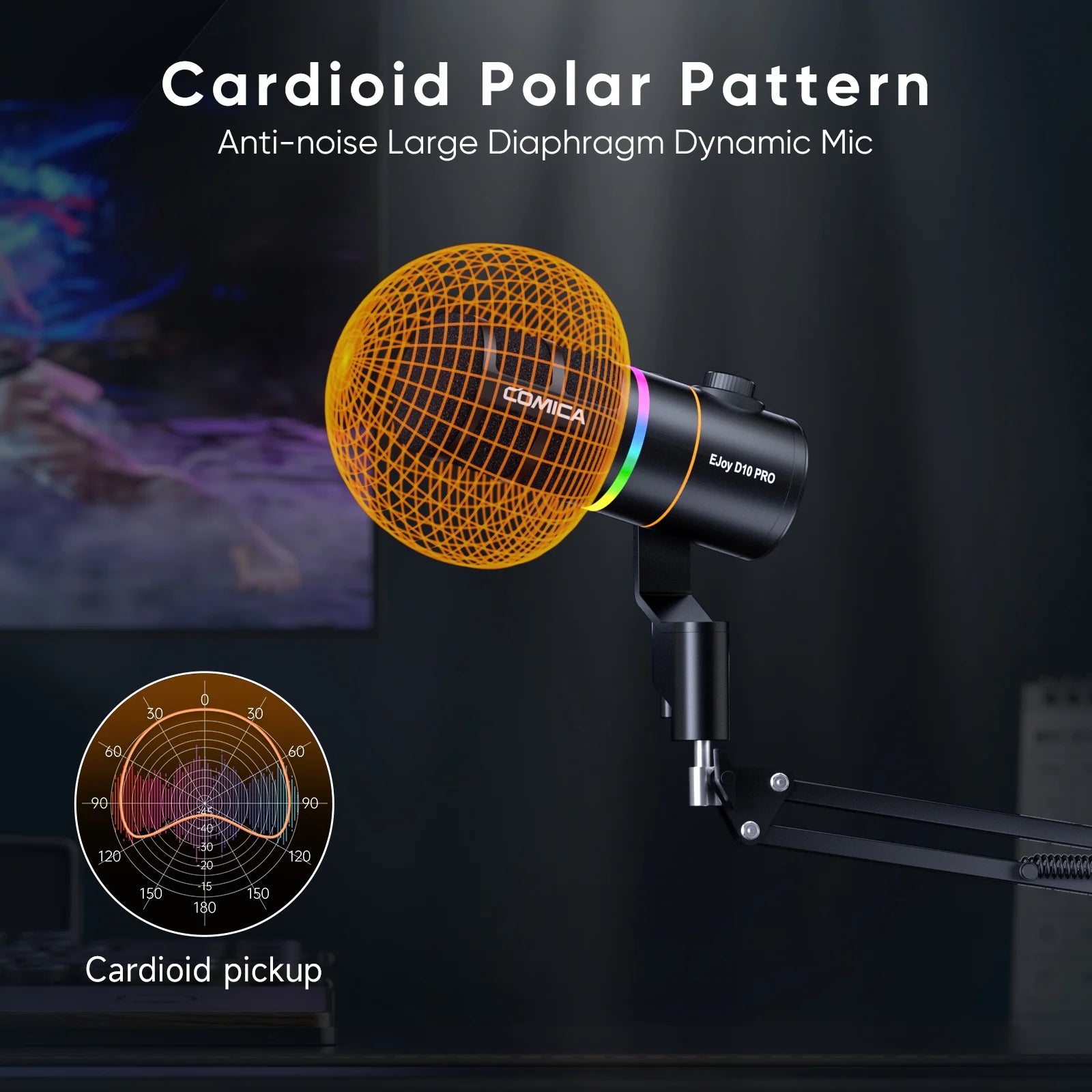 RGB Dynamic USB XLR Wireless Cardioid Microphone with Noise Reduction for Streaming and Podcasting