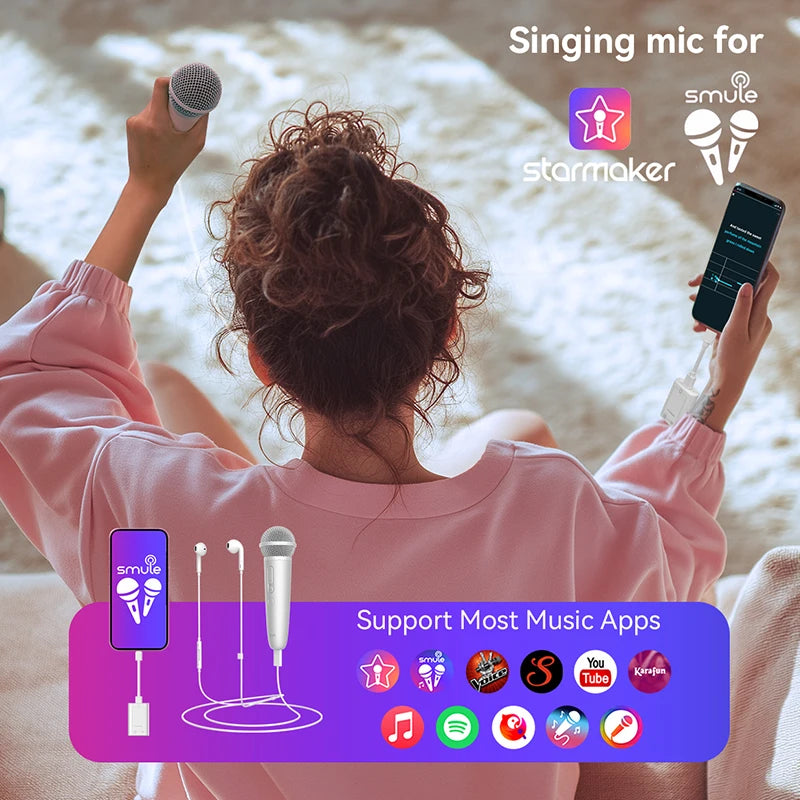 Wireless Karaoke Microphone with Earphone Feedback for Singing Recording Compatible with Music Apps