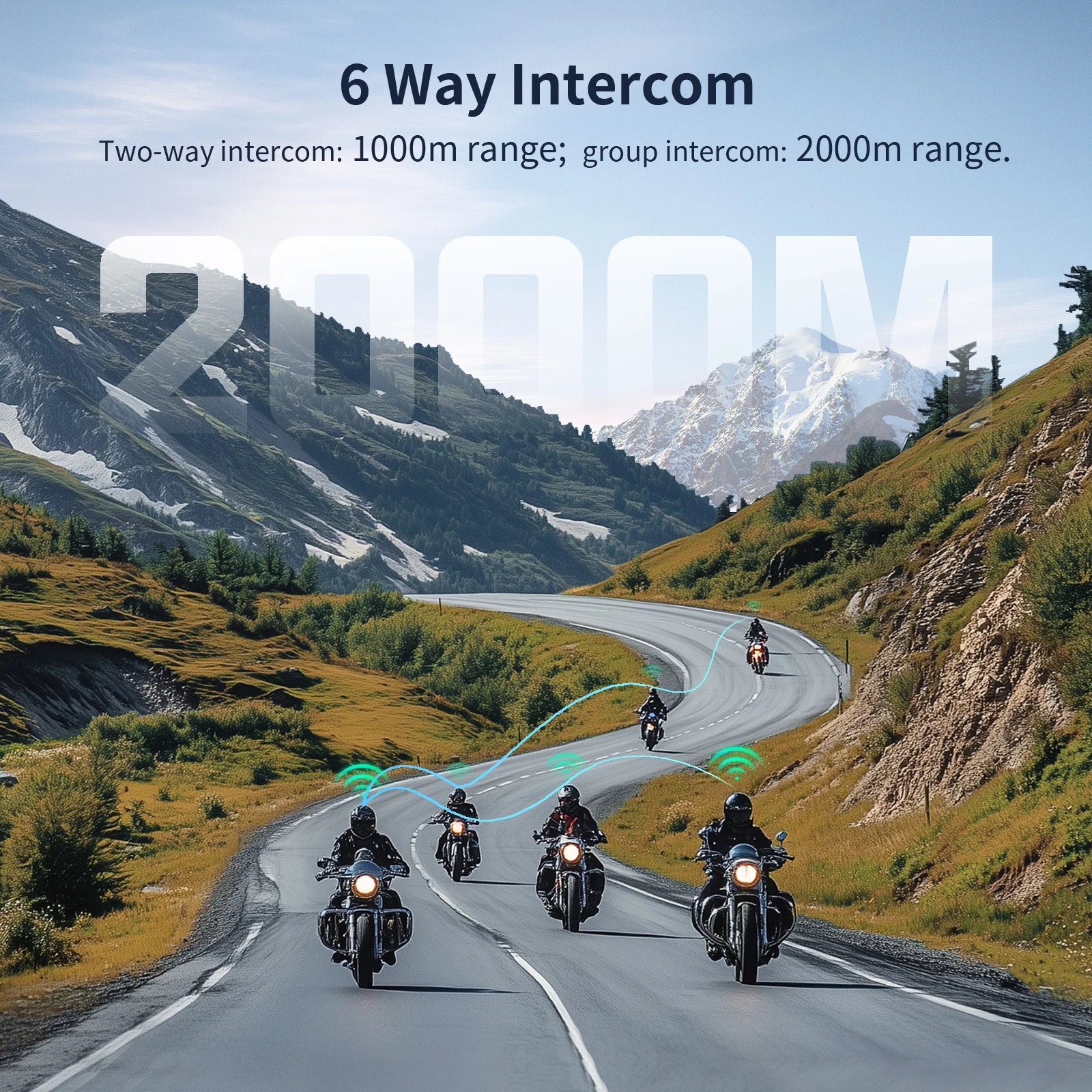 Bluetooth Motorcycle Helmet Intercom Headset for 6 Riders with Long Range and Waterproof Design
