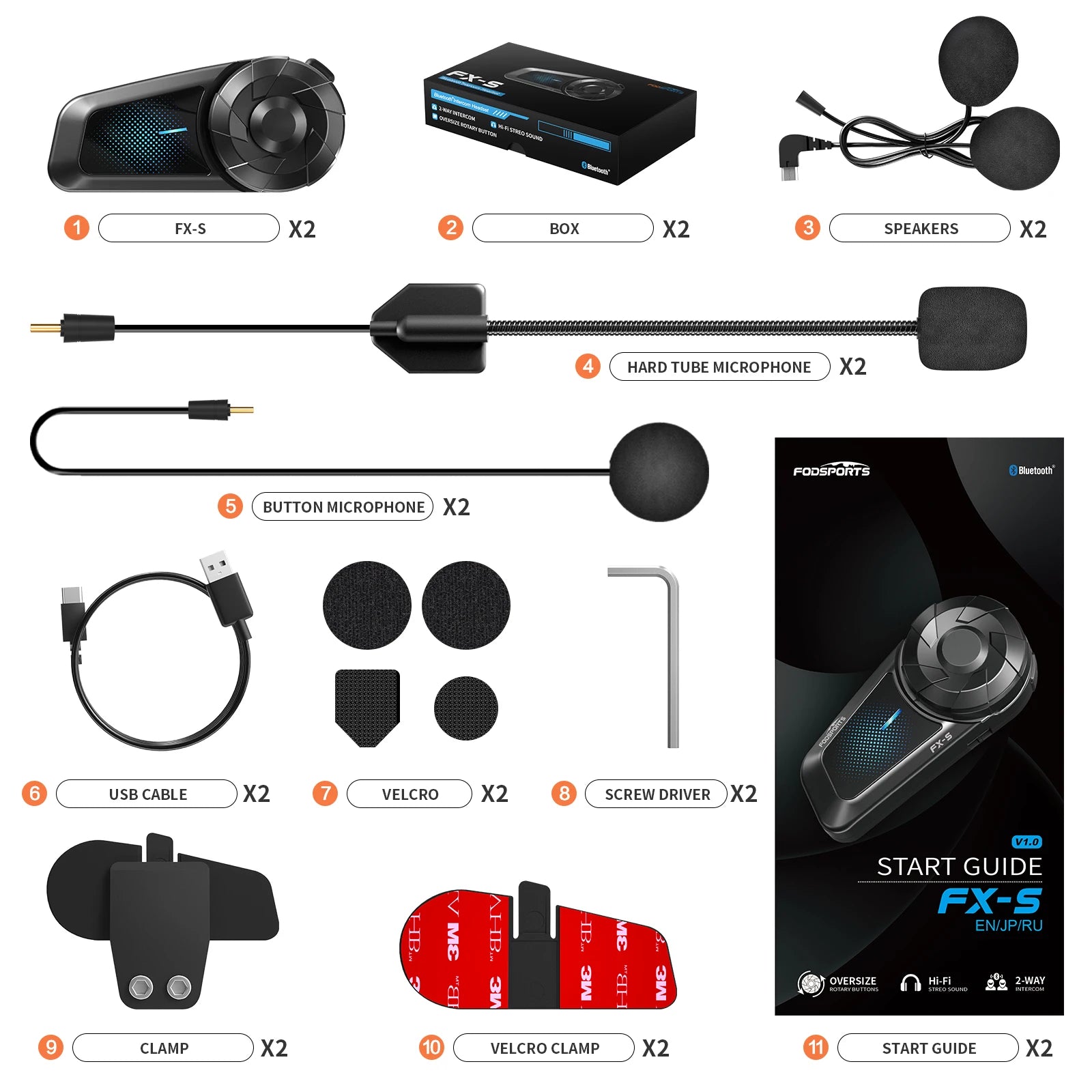 Bluetooth Motorcycle Helmet Intercom Headset with 1000M Range and Noise Reduction Technology Twin Pack