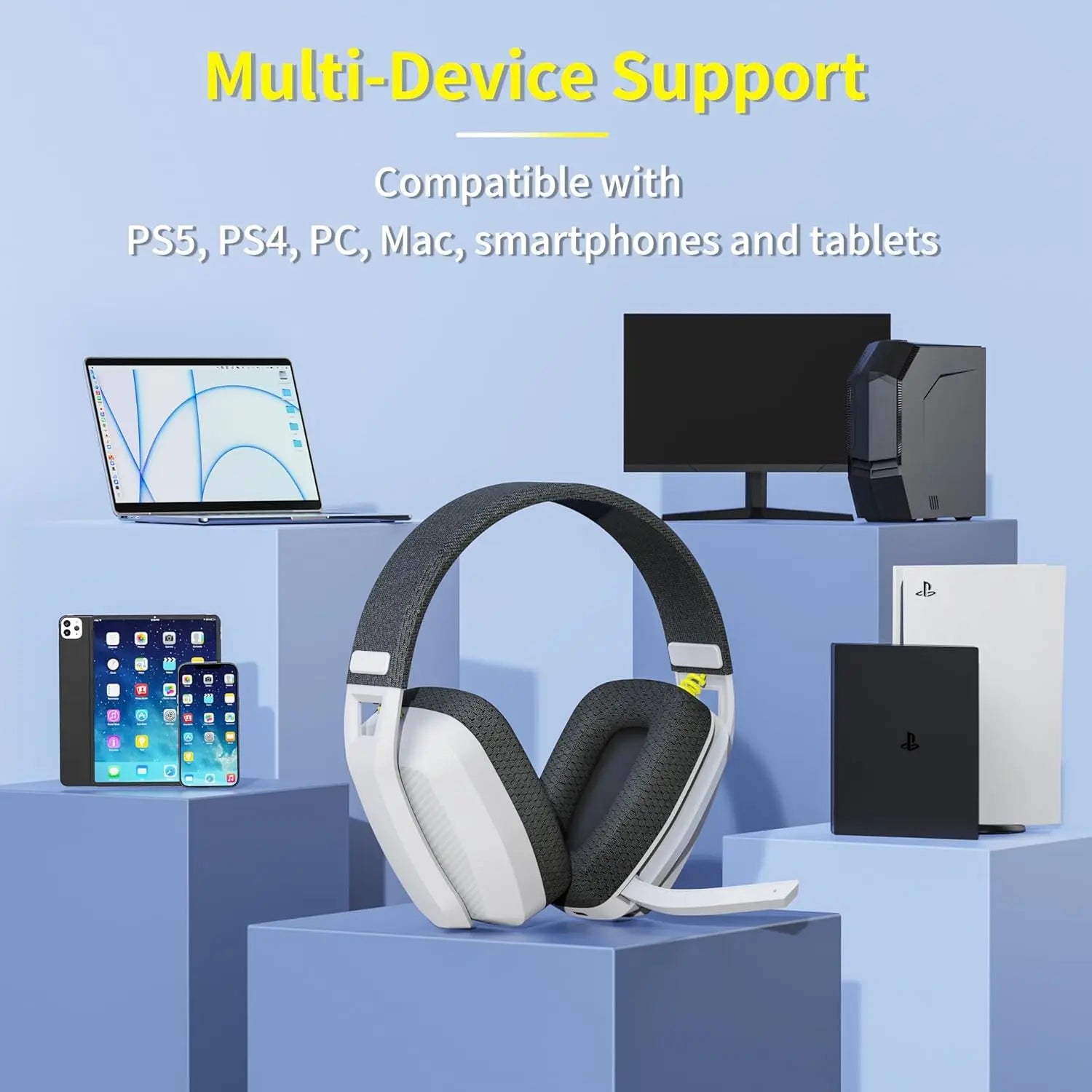 2.4GHz Wireless Gaming Headset with Noise Cancelling Mic for PS5 PS4 PC Mac Bluetooth