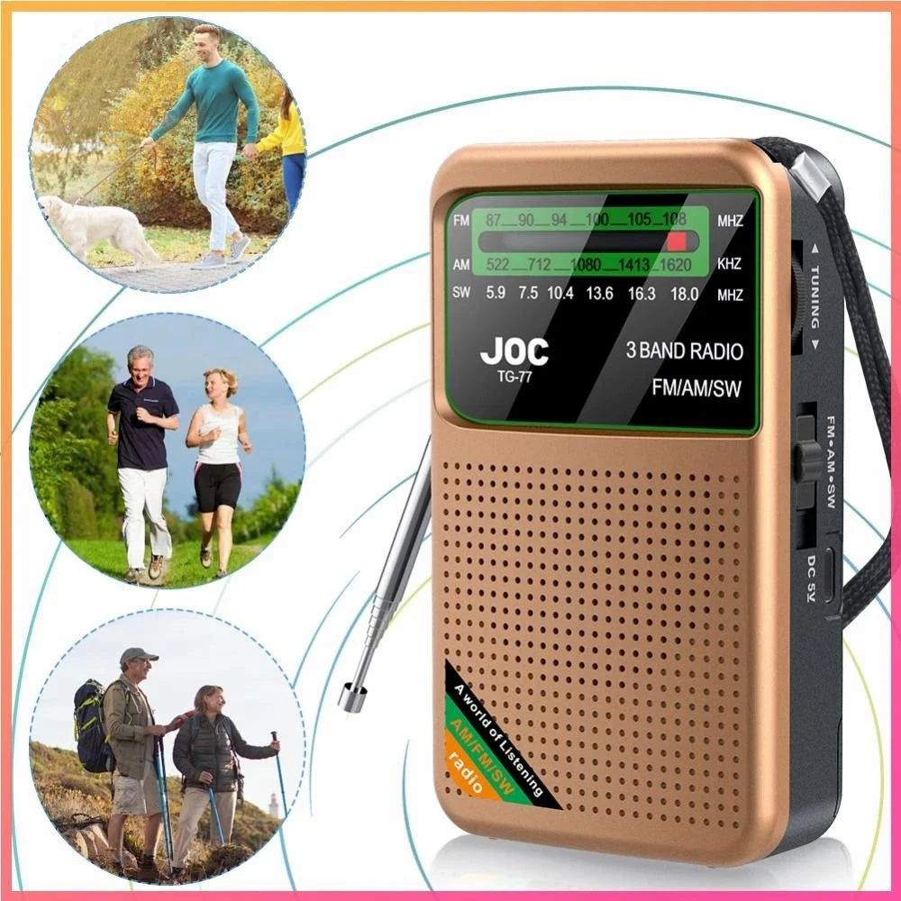 Portable Pocket Radio with FM AM SW Bands Rechargeable Battery and HD Display for Clear Reception