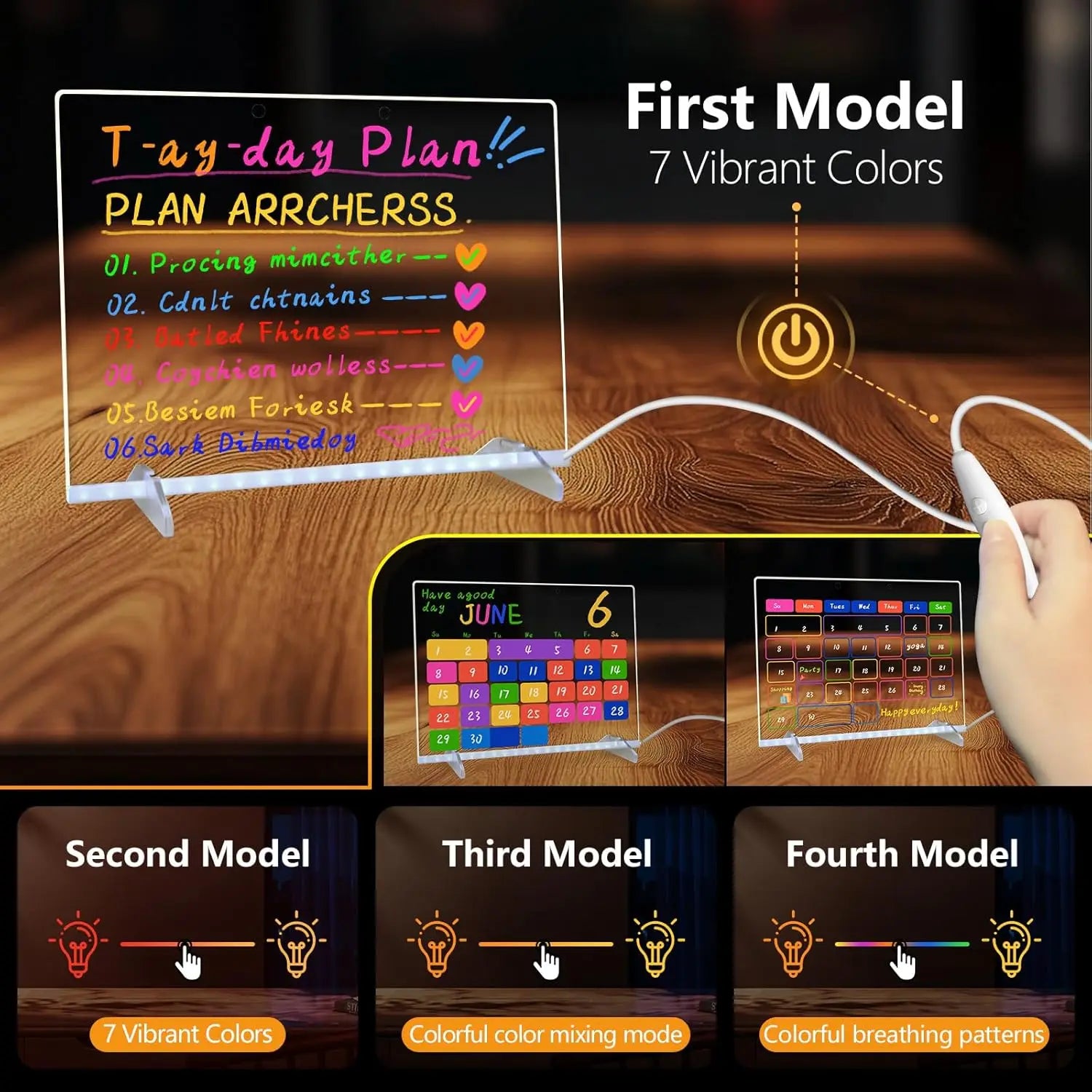 Illuminated LED Acrylic Note Board with Multicolour Lighting and Dry Erase Surface