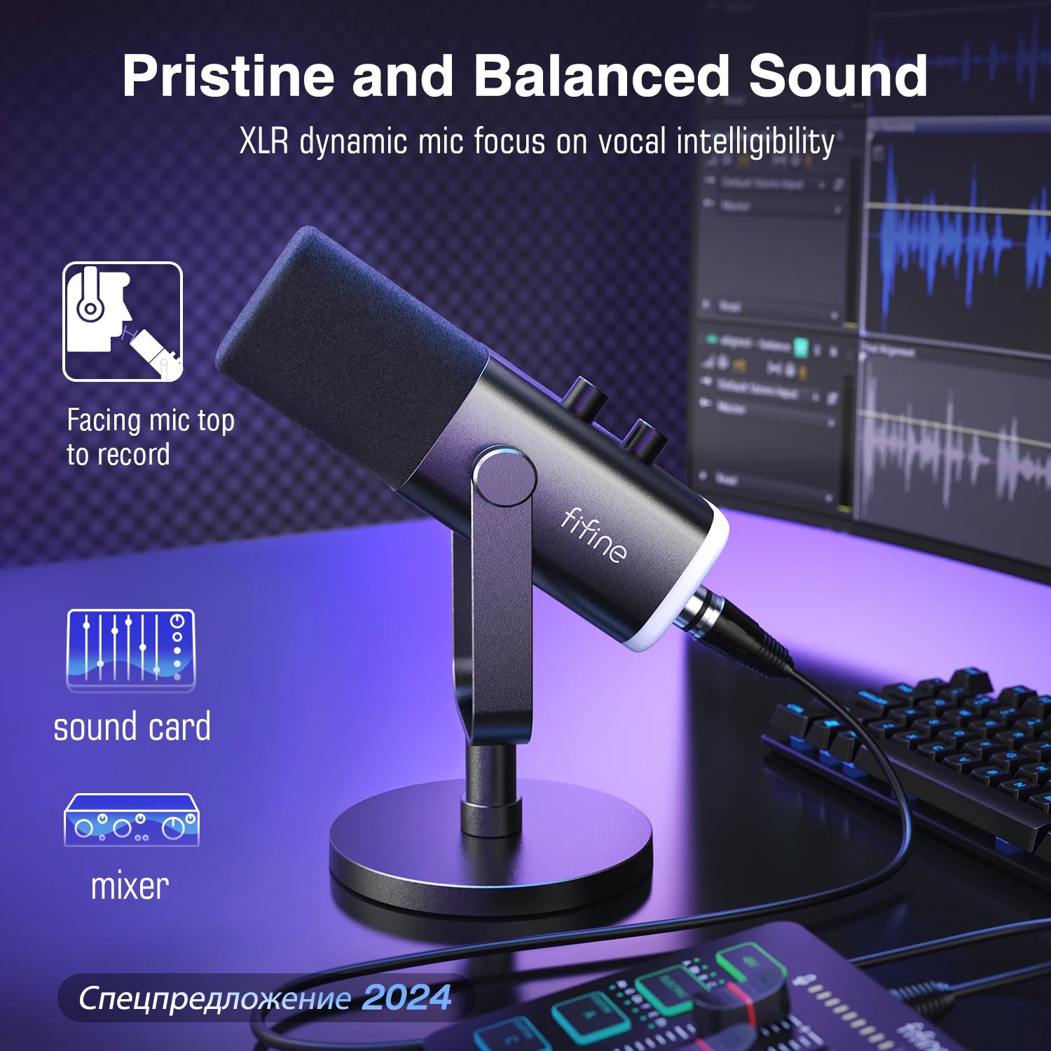 USB XLR Dynamic Gaming Microphone with RGB Control Headphone Jack and Mute for PC Streaming