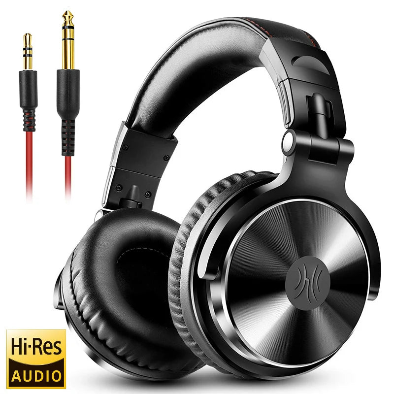 Professional Wired Studio Monitor Headphones with Microphone Over Ear Headset for Mixing and Gaming