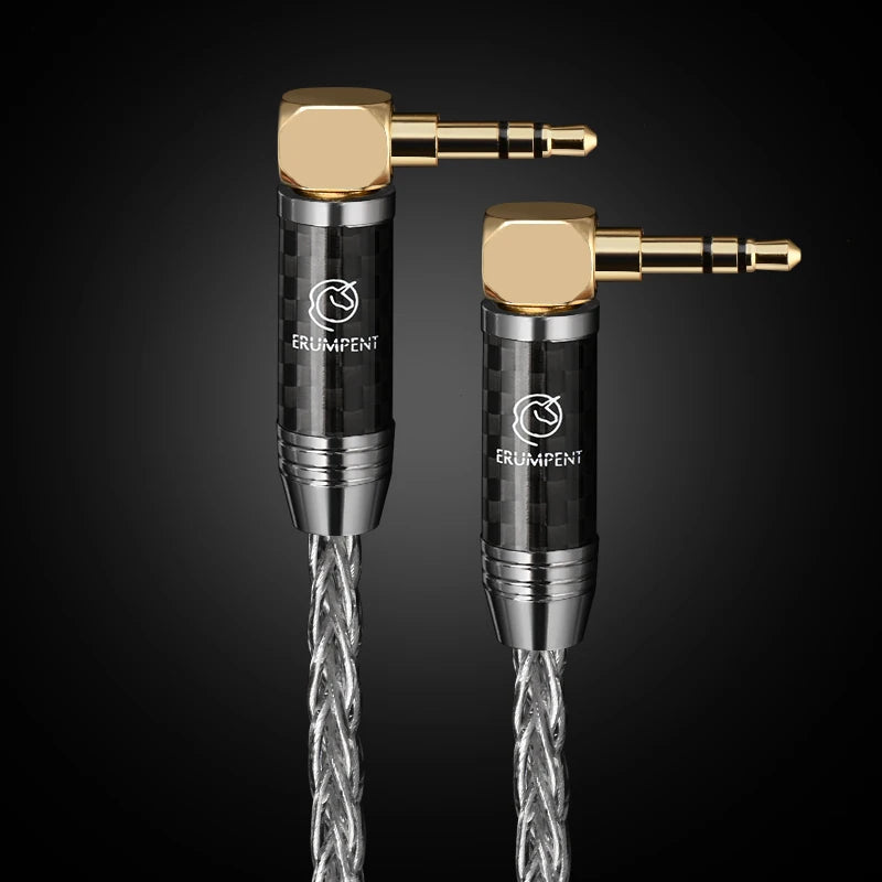 Pure Silver HiFi 3.5mm Stereo Aux Audio Cable with 8 Strands for Speaker AMP and Headphones