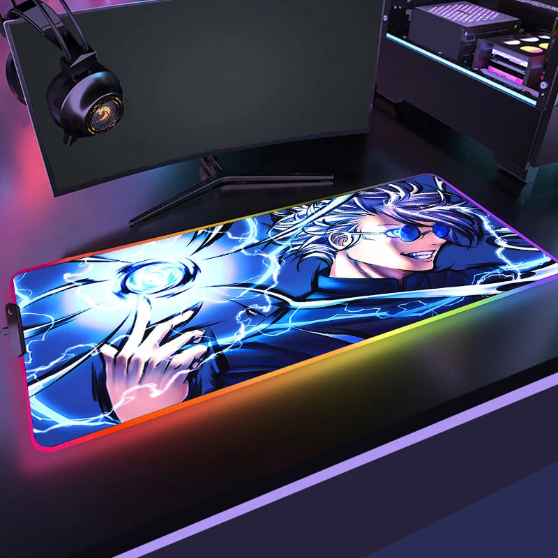 RGB Anime Gaming Mouse Mat XL with LED Lighting Non Slip Waterproof Desk Pad for Keyboard and Mouse