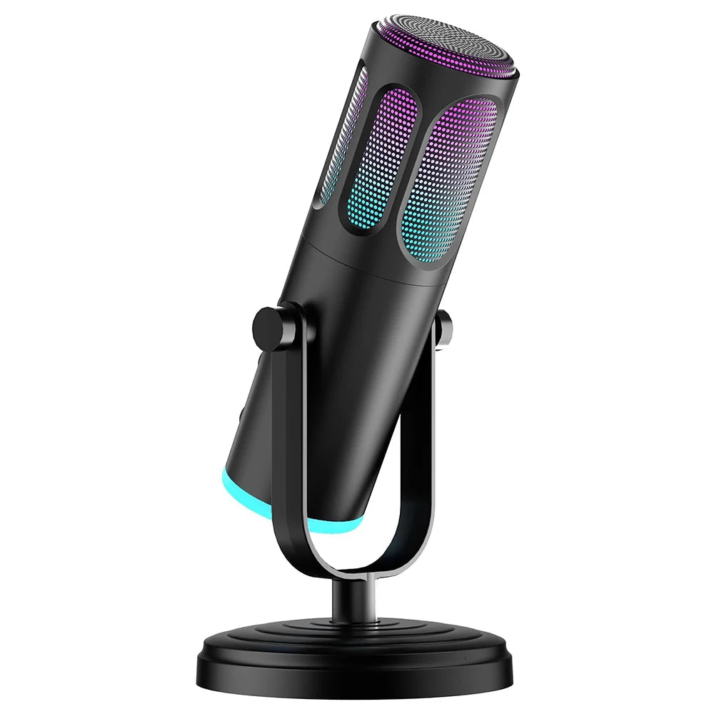 USB Condenser Microphone with Quick Mute RGB Lighting and Pop Filter for Streaming and Gaming