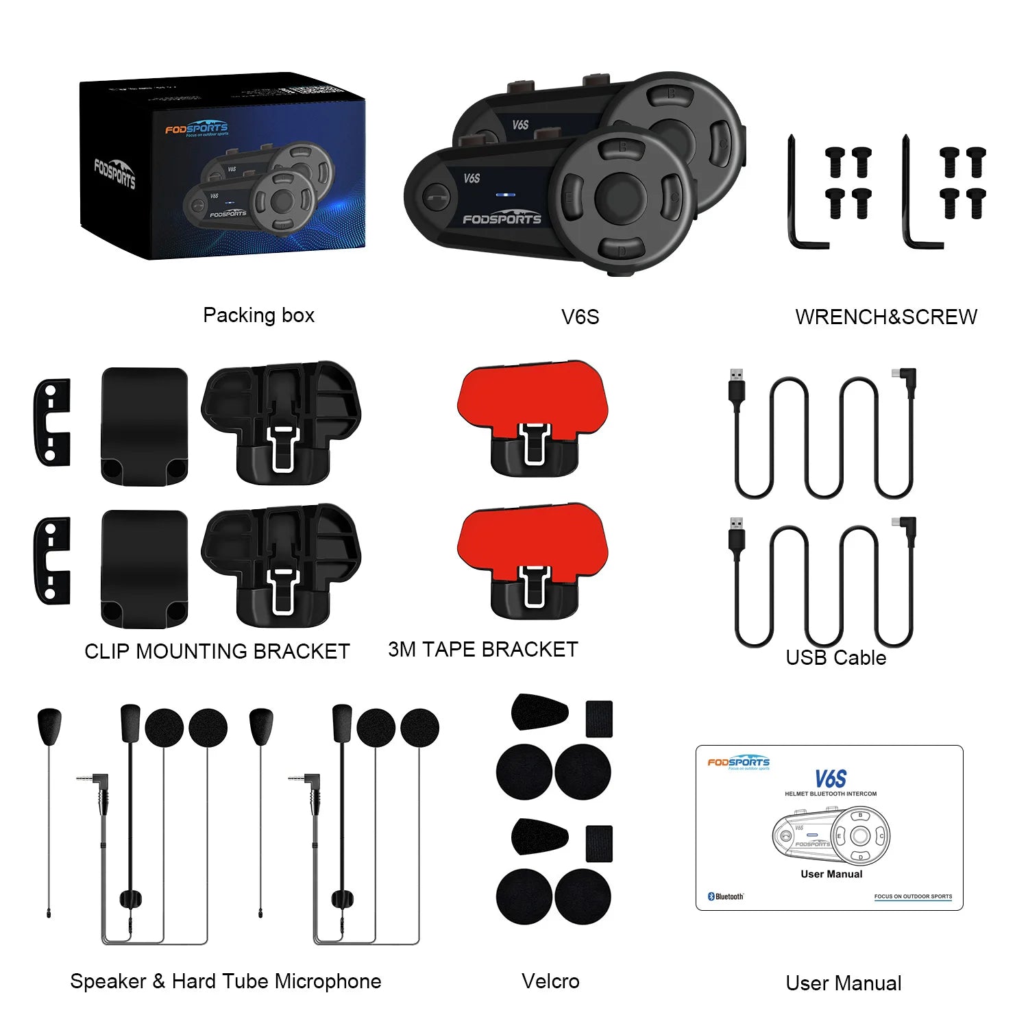 Bluetooth 5.0 Helmet Headset with Intercom, FM Radio, Noise Reduction, for up to 6 Riders 1000m