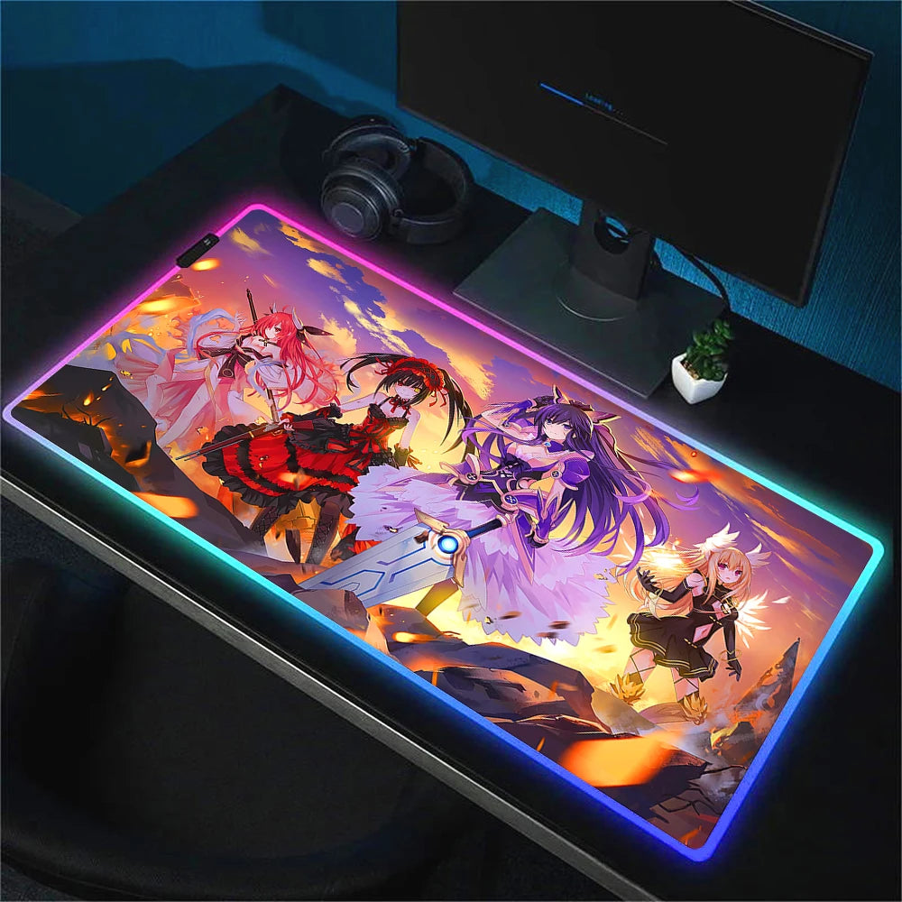 RGB Gaming Mouse Pad with Anime Design Large Non-Slip Backlit Desk Mat for Keyboard and Mouse