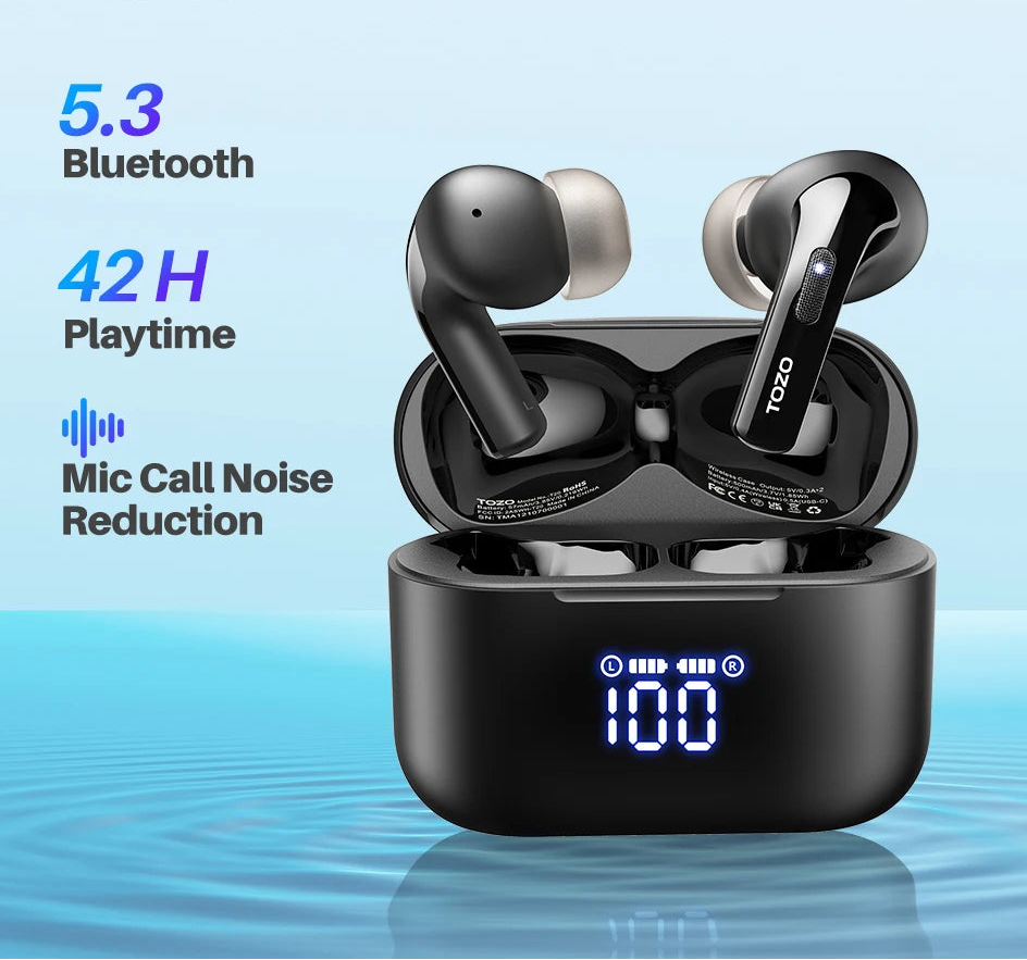 True Wireless Bluetooth Earbuds with LED Display Dual Mic ENC Long Battery IPX8 Waterproof