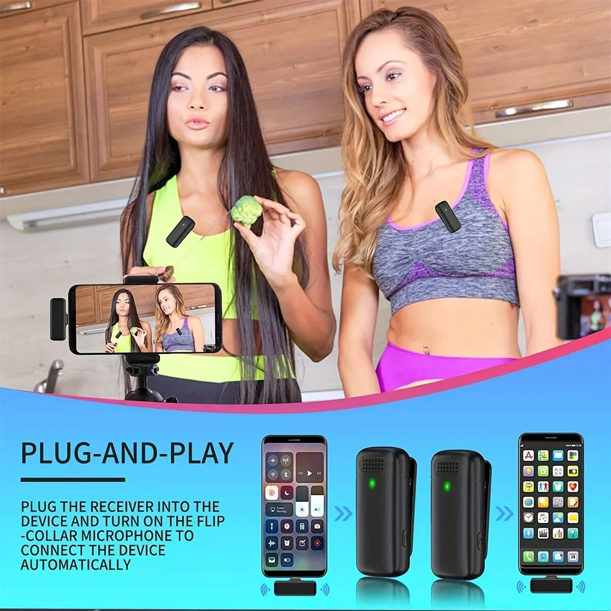 Wireless Lavalier Microphone with Charging Case for iPhone Android and Type C Devices