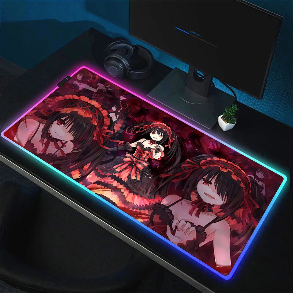 RGB Gaming Mouse Pad with Anime Design Large Non-Slip Backlit Desk Mat for Keyboard and Mouse