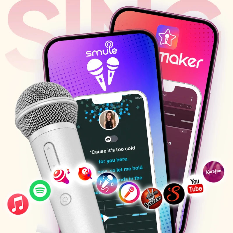 Wireless Karaoke Microphone with Earphone Feedback for Singing Recording Compatible with Music Apps