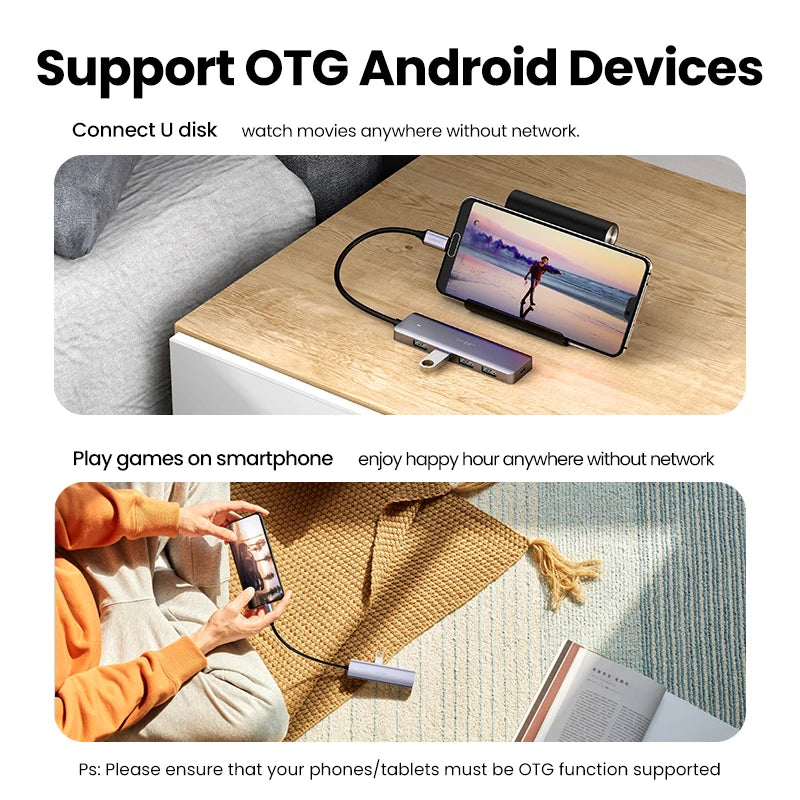 USB-C Hub 4 Ports USB 3.0 Splitter Adapter Type C to USB-A Hub for MacBook iPad Pro Samsung