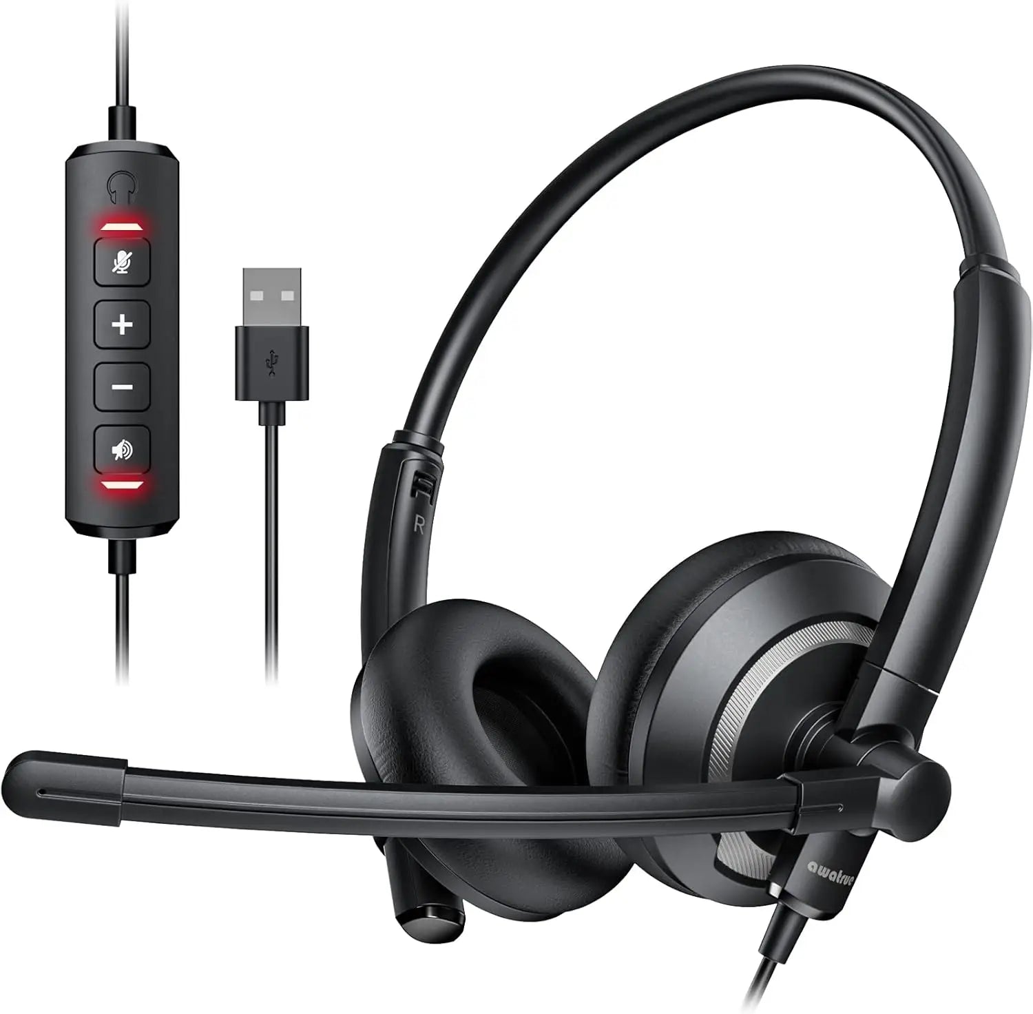 Wired USB Headset with Noise Cancelling Microphone and In Line Control for PC and Laptop