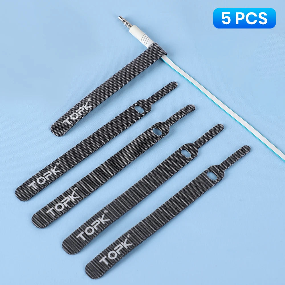 Reusable Adjustable Nylon Cable Organiser Ties for Mouse Earphones and Wires with Loop Strap