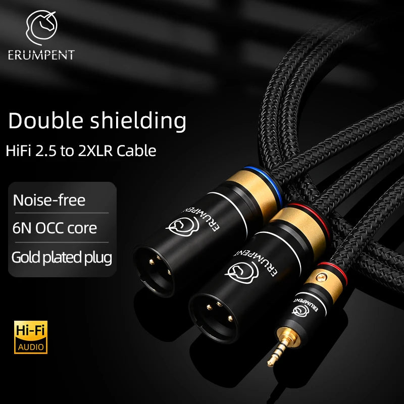 Premium 2.5mm to Dual XLR Balanced Audio Cable with 6N OCC Copper for DAC AMP and Studio Use