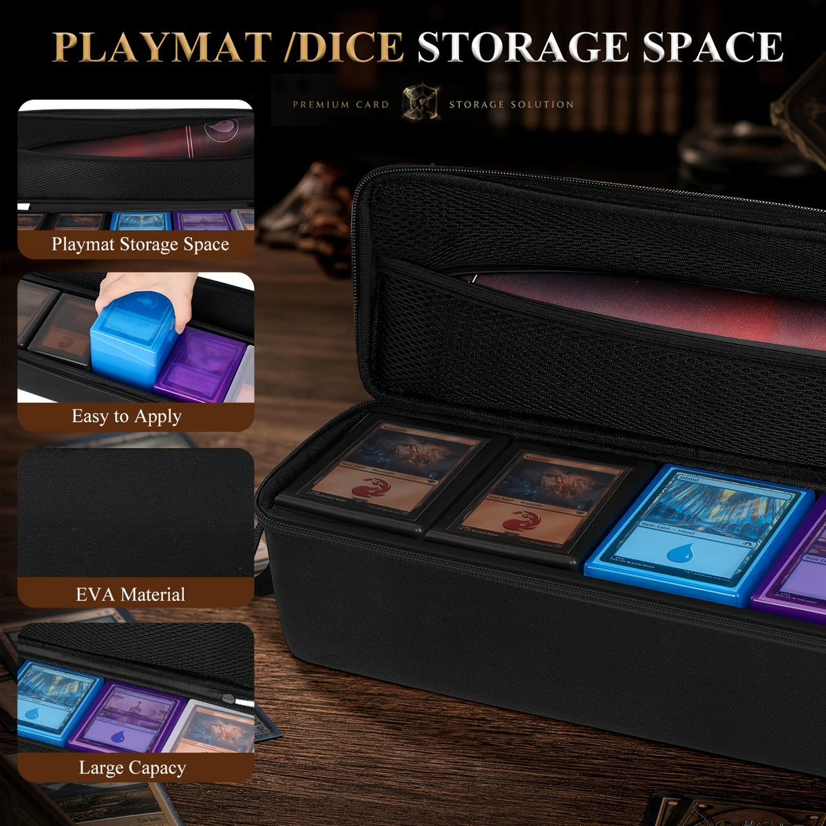 Premium Card Storage Case with Hard EVA Shell and 5 Deck Boxes for Trading and Sports Cards