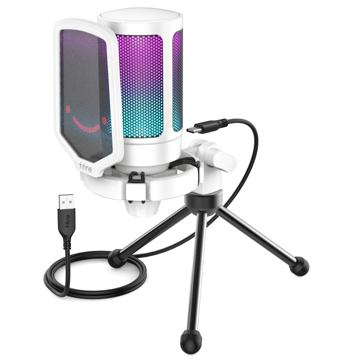 FIFINE A6V USB Condenser Gaming Microphone with RGB Lighting, Pop Filter & Gain Control