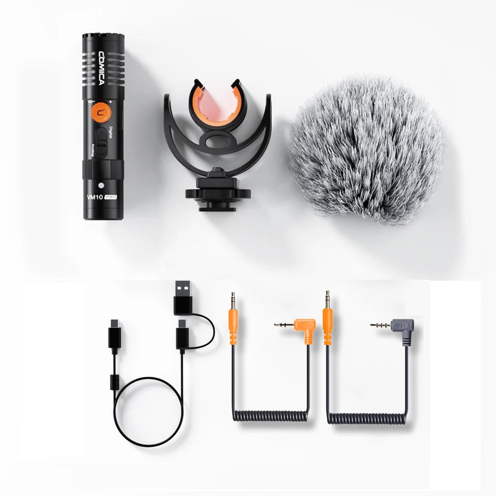 On-Camera Cardioid Shotgun Microphone with Shock Mount for DSLR Smartphone and Action Cameras
