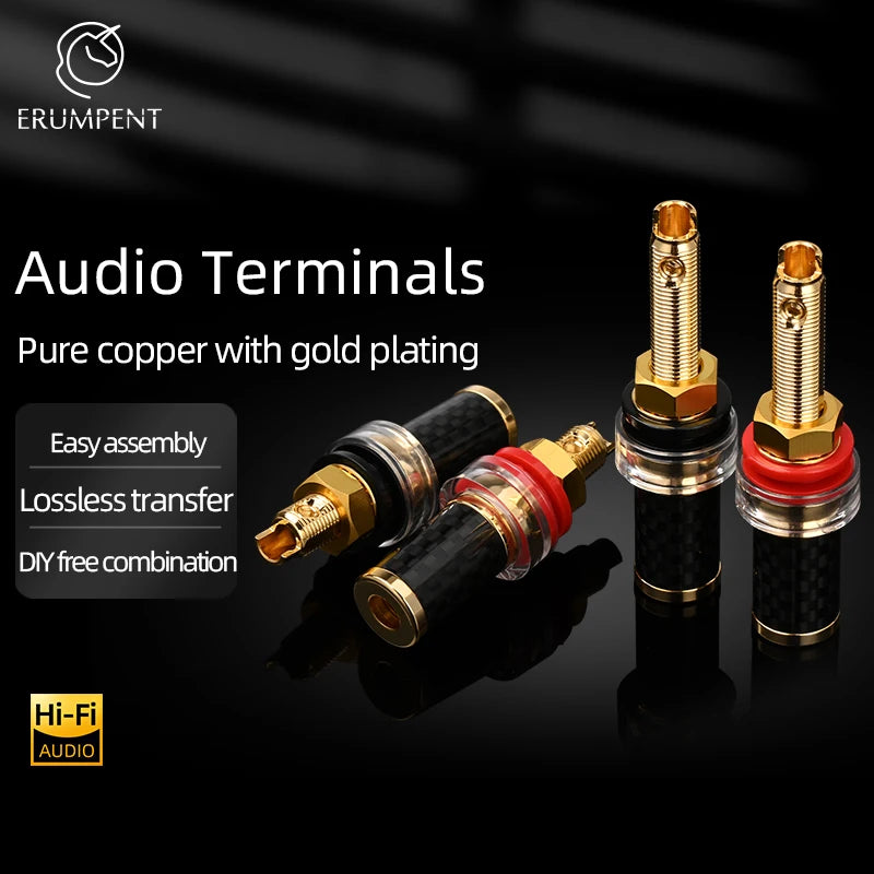 Premium Carbon Fibre Pure Copper Gold Plated Speaker Binding Posts Set of Four